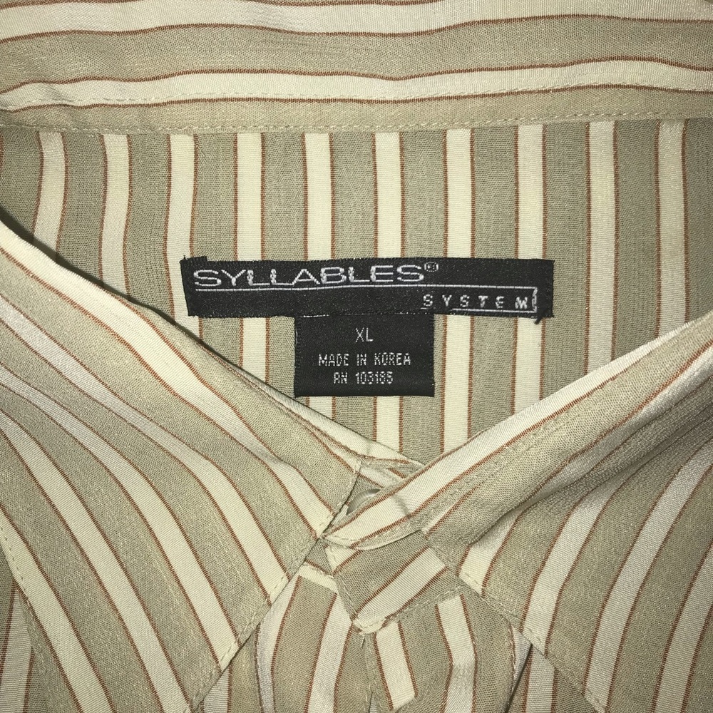 Men’s dress shirt EUC tan w/cognac stripes size XL